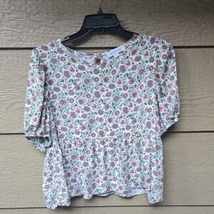 Amour vert Cropped Floral Peplum Blouse Small